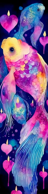 Free printable fish bookmark featuring two fish with candles